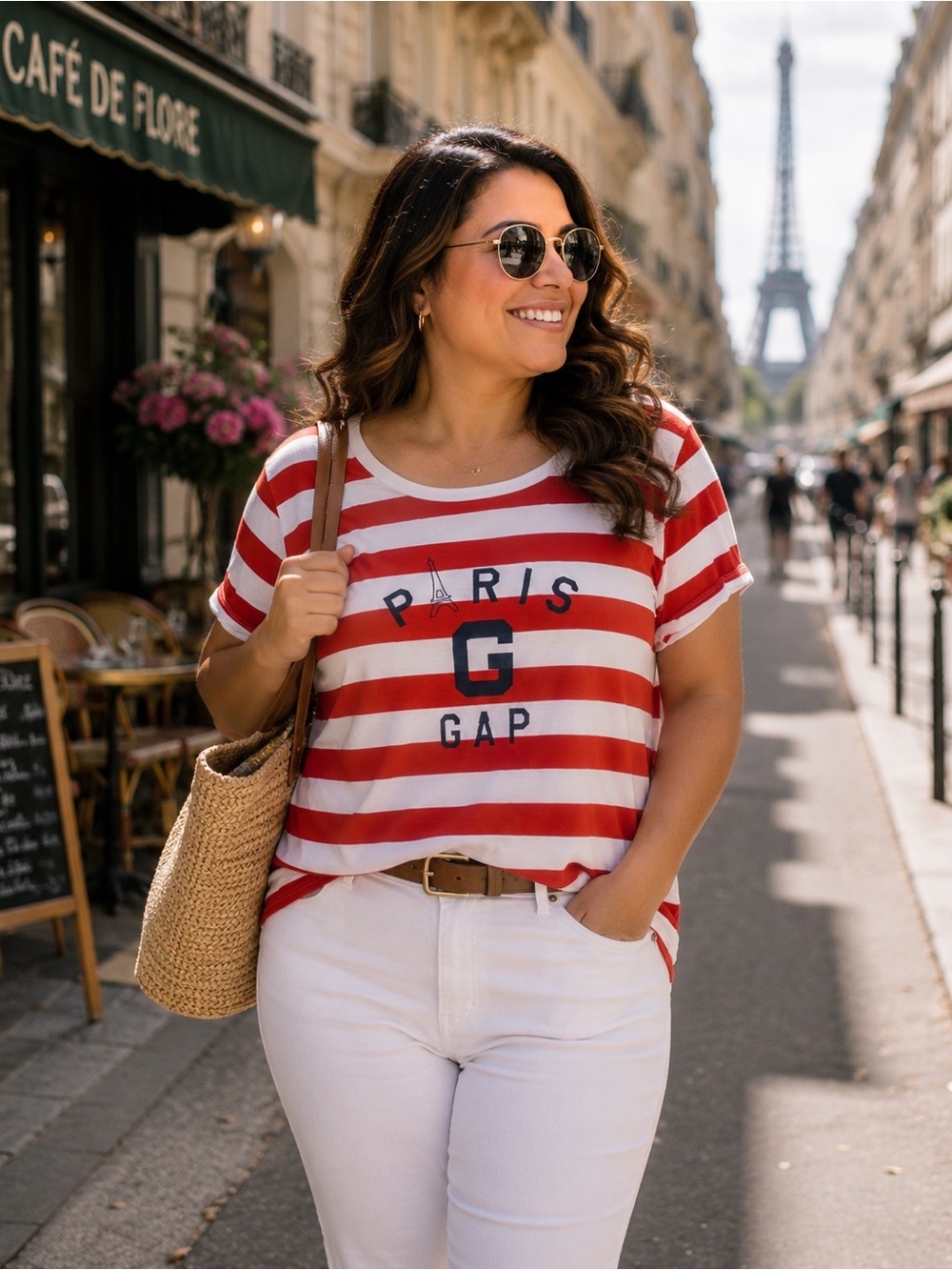 GAP Red & White Striped Paris Graphic Tee